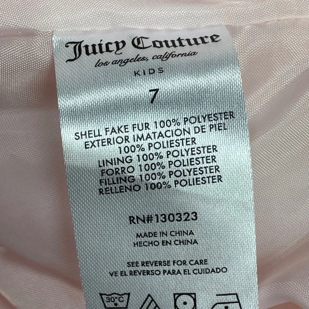Juicy Couture Faux Fur Coat Girls 7 Pink Excellent Rosebud Texture Swirl